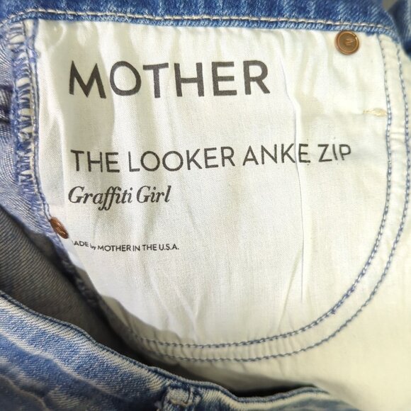 Mother Jeans Women's 27 Blue The Looker Ankle Zip Denim In Graffiti Girl - Picture 16 of 16